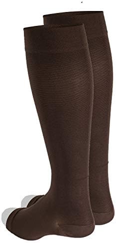 NuVein Medical Compression Stockings, 20-30 mmHg Support for Women & Men, Knee Length, Open Toe, Brown, Small