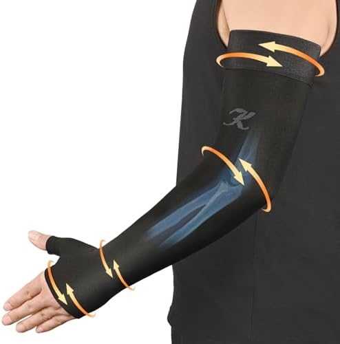 KEKING Lymphedema Compression Arm Sleeve with Gauntlet for Women Men, 20-30 mmHg Medical Graduated Compression Arm Brace, Full Arm Support Brace for Pain Relief, Arthritis, Swelling, Single Black 3XL