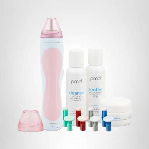 PMD Beauty Personal Microderm Pro - At-Home Use, Facial Exfoliator Tool, Microdermabrasion Machine Kit for Face and Body Skincare, Blush + Starter Kit