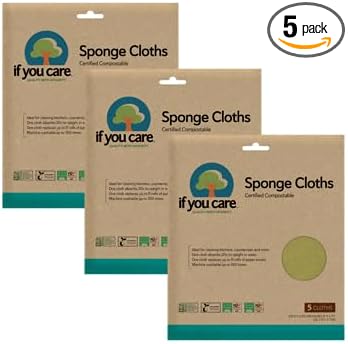 If You Care Sponge Cloths â 5 Count â 100% Natural Cleaning Rags for Kitchen, Bathroom, Home Countertop Surfaces â Absorbent, Reusable, Machine Washable, Compostable (Pack of 3)