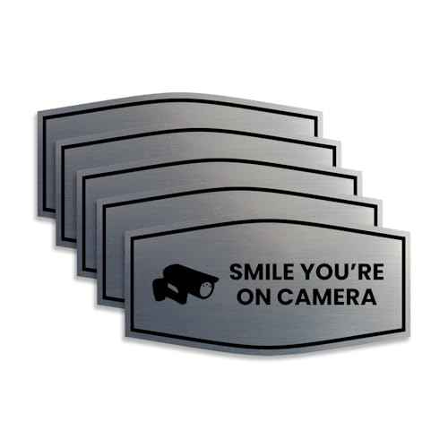 Fancy Smile You're On Camera Sign (Brushed Silver) - Large (5 Pack)
