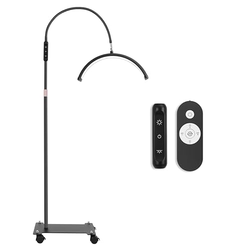 Lash Light for Eyelash Tech with Wheels, Half Moon Light for Lash Extensions, Nail Tech, Tattoo Artist and Make up, LED Floor Lamp Adjustable Brightness and Color Modes (Black)