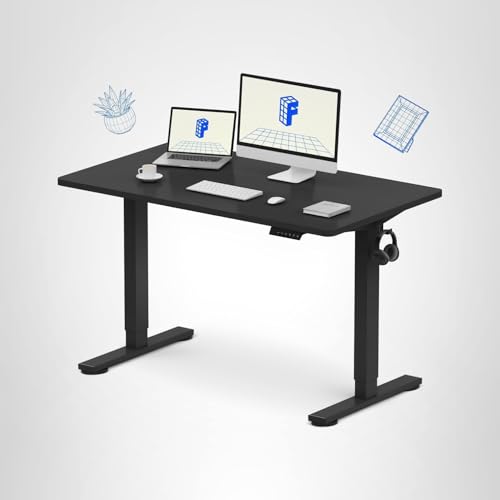 FLEXISPOT EN1 One-Piece Standing Desk, 48"x24" Seamless Desktop Electric Height Adjustable for Home Office, Study Rooms & Multi-Device Workstations, Black