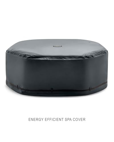 Intex 28457EP 4-Person Onyx Black Octagon Jet & Bubble Deluxe Combo Outdoor Inflatable Portable Hot Tub, Includes Energy Efficient Spa Cover, 63in x 28in