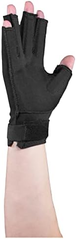 OTC Resting Splint Glove, 5 Finger Semi-Rigid Splints, Open Tips, Black, Right Hand, Small