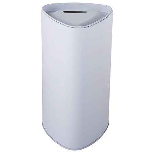 Tall High Metal Tin Charity Donation Box Tip Container Coin Collection Box Ticket Box Triangle Shaped 10" H x 3" Diameter with Slot on Removable Cover(10 Pack) White