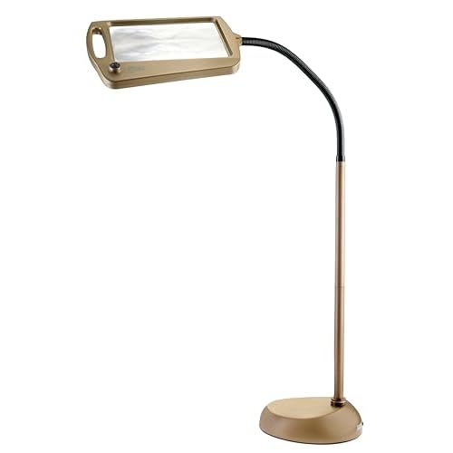 daylight24 402039-55 Full Page 8 x 10 Inch Magnifier LED Illuminated Floor Lamp, Gold