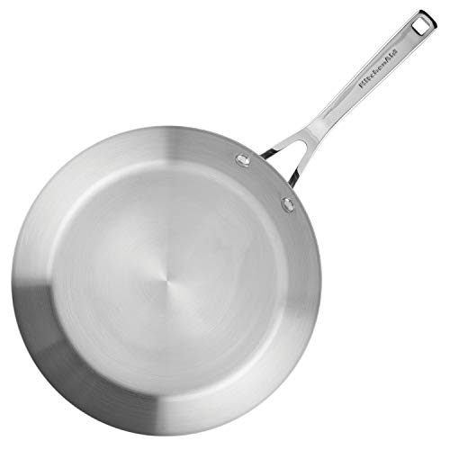 KitchenAid 3-Ply Base Brushed Stainless Steel Induction Pots and Pans Set with Nonstick Round Grill Pan and Lids, Dishwasher Safe, 10 Piece Cookware Set, Brushed Stainless Steel