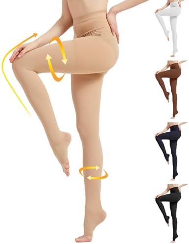 Plus Size 3X-Large Opaque Compression Pantyhose for Women 15-20 mmHg - Graduated Compression Tights with Open Toe for Post Surgery Recovery, Lymphedema, Swelling - Beige