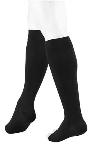 NuVein Medical Compression Stockings, 30-40 mmHg Support, Women & Men Knee Length, Open Toe, Black, 2X-Large