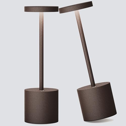 2Pack Cordless Table Lamp, Rechargeable LED Battery 5000mAh Metal USB Portable Powered Desk Lamp, 3 Levels Brightness Light for Restaurants Outdoor (2pack 10.25in ferrugino)
