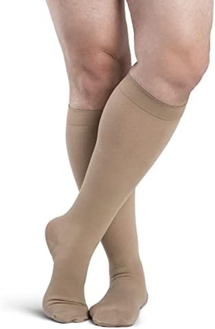 SIGVARIS Men’s DYNAVEN Closed Toe Calf-High Socks 30-40mmHg - Large Long - Light Beige