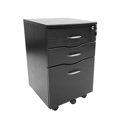 3 Drawer Rolling File Cabinet with Lock, Under Desk File Cabinet with Wheels, Printer Stand, Mobile Printer Shelf, Espresso Brown