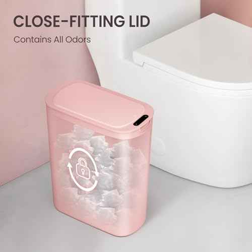 Cesun Automatic Motion Sensor Bathroom Trash Can with Lid, 2.6 Gallon Touchless Trash Bin, Smart Plastic Slim Garbage Can Small Wastebasket for Toilet, Office, rv, Bedroom, Living Room, Pink