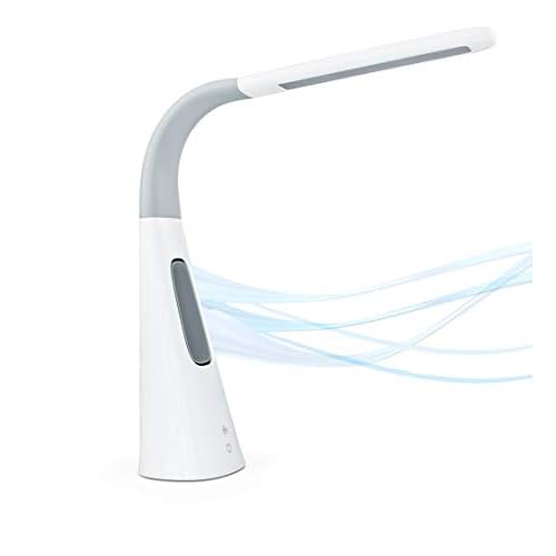 Turcom LED Desk Lamp with Fan, Cool Breeze Lamp with Bladeless Fan with Adjustable Neck, 3 Speeds and 5 Brightness Levels, White