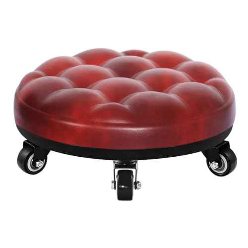 Lanstics Low Roller Seat Stool with Universal Swivel Wheels Leather Seats Chair Stool Rolling Stool Seat on Wheels for Home Office Fitness