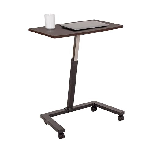 Seville Classics Airlift Height Adjustable Mobile Rolling Laptop Cart Computer Workstation Desk, Table for Home, Office, Classroom, Hospital, w/Wheels, Walnut, Flat (24") (New Model)