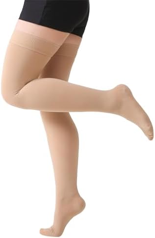 MGANG Medical 15-20 mmHg Compression Stockings for Women & Men, Pair, Thigh High Graduated Compression Socks, Closed Toe, Opaque, Support for Varicose Veins, Edema, DVT, Swelling, Flight, Beige S