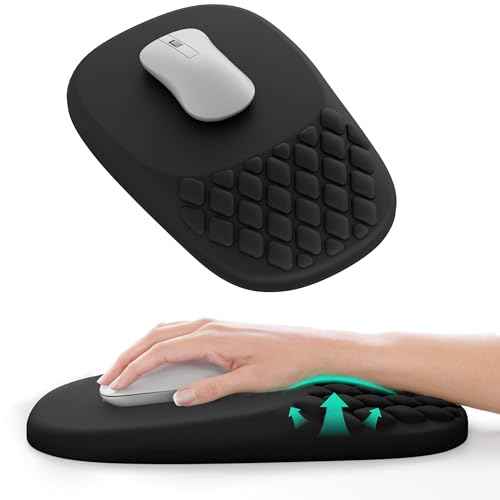 VAGAU Ergonomic Mouse Pad with Wrist Rest, Wrist Rest Pain Relief Mousepad Memory Foam Massage & Non-Slip PU Base for Carpal Tunnel Pain Relief - Gaming, Office, Home Use (Black)
