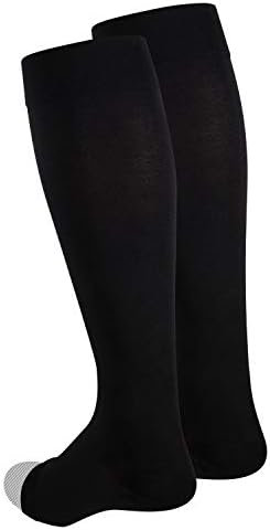 NuVein Medical Compression Stockings, 20-30 mmHg Support for Women & Men, Knee Length, Open Toe, Black, Large