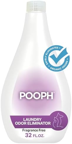 POOPHÂ® Laundry Odor Eliminator, 32oz (16 Loads) â Fragrance-Free, Safe for Pets & People, No Harsh Chemicals, Eliminates Tough Organic Odors from Urine, Vomit, Sweat, Food, & More in Washable Fabrics