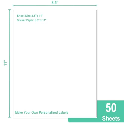 L LIKED 50 Full Sheet Self Adhesive Shipping Labels 8.5 x 11 Inches, Address Labels for Laser & Inkjet Printers (50 Sheets)