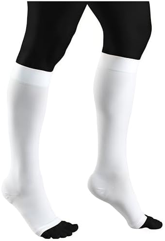 NuVein Medical Compression Stockings, 30-40 mmHg Support, Women & Men Knee Length, Open Toe, White, Small
