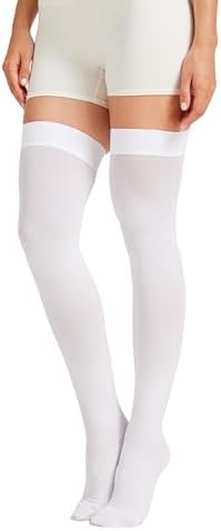 MGANG Medical 15-20 mmHg Compression Stockings for Women & Men, Pair, Thigh High Graduated Compression Socks, Closed Toe, Opaque, Support for Varicose Veins, Edema, DVT, Swelling, Flight, White 2XL