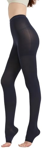 MGANG Medical Compression Pantyhose for Women & Men, 15-20mmHg Graduated Compression Support Tights, Open Toe, Opaque Waist High Compression Stockings for Edema, Varicose Veins, Flight, Navy Blue M