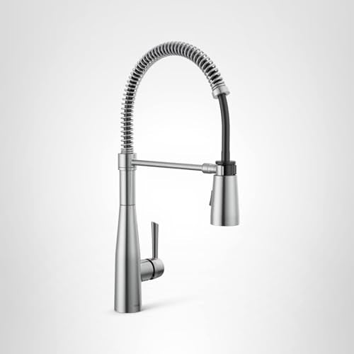 Delta Essa Pro Style Commercial Kitchen Faucet with Pull Down Sprayer, Brushed Nickel Single Hole Kitchen Sink Faucet, Single Handle, Arctic Stainless 9613-AR-DST
