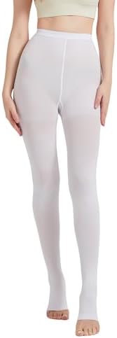 MGANG Medical Compression Pantyhose for Women & Men, 20-30mmHg Graduated Compression Support Tights, Open Toe, Opaque Waist High Compression Stockings for Edema, Varicose Veins, Flight, DVT, White XXL