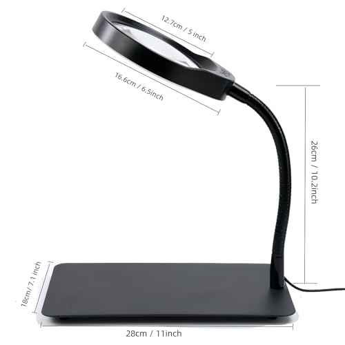 10X Magnifying Glass with Light and Stand,Dimmable Flexible Magnifying Craft Ligh, LED Lighted Magnifier Hands Free for Close Work Craft Reading Painting Hobby (Black-04)