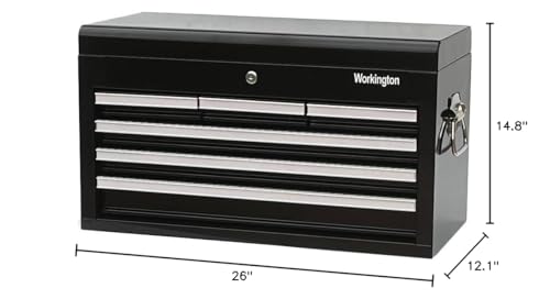 Workington Professional Industrial Portable Metal Tool Chest with 6 Drawers, 26" 6-Drawer Tool Chest Cabinet with Ball Bearing Drawer Slides, Steel Tool Storage Box Organizer 4015 Black