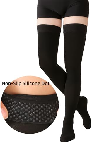 MGANG Medical 15-20 mmHg Compression Stockings for Women & Men, Pair, Thigh High Graduated Compression Socks, Closed Toe, Opaque, Support for Varicose Veins, Edema, DVT, Swelling, Flight, Black 3XL