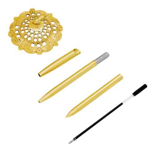 2 Pcs Gold Hollow Round Pen Holder Metal Pen Stand Holder Set Signing Pen Set Signing Desk Ballpoint Pens for Guest Book Wedding Birthday Party Graduation Teacher Office Business