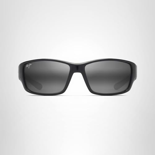 Maui Jim Mens's Local Kine Polarized Rectangle Sunglasses, Shiny Black/Grey/Maroon/Neutral Grey Polarized, Medium Fit