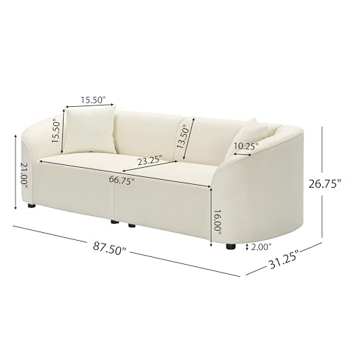 Christopher Knight Home 87.50" Velvet Curved Oversized 2 Seater Sofa, Upholstered Couch Chair, Soft Seating Lounge Sofa, Cozy Loveseat with Armrest, Reading Loveseat for Living Room, Home Rest, Cream