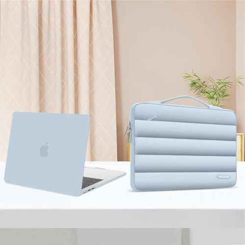 MOSISO Compatible with MacBook Air 13 inch Case 2025 2024 2023 2022 M4 A3240 M3 A3113 M2 A2681, Hard Case&Puffy Bag&Keyboard Cover&Webcam Cover&Screen Film for MacBook Air 13.6 inch Case, Baby Blue