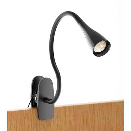 Book Light for Reading in Bed, Eye-Caring LED Reading Light, 360Â¡Ã Flexible Clip on headboard lamp, 5W 3000k Desk Lamp with Clamp for Bedroom, Office, Painting, Workbench and Sewing, Black