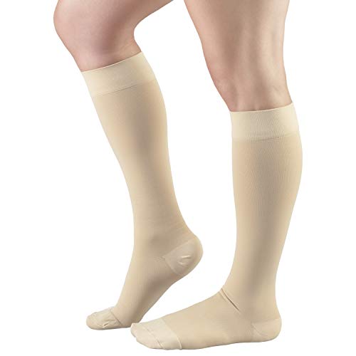 Truform 20-30 mmHg Medical Compression Stockings, Smooth Stretch Microfiber, Knee High, Closed Toe, Beige, Large