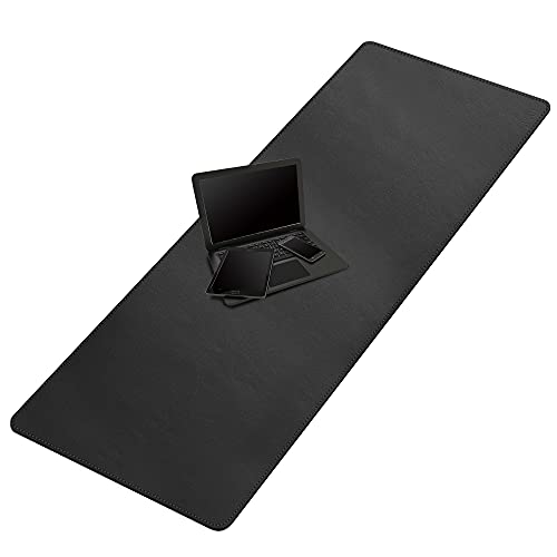 Cacoy 63" x 24" Leather Desk Mat, Desk Matt for Desktop, XXXL Large Gaming Computer Mouse Pad, Keyboard Mouse Mat, PU Leather Desk Pad Blotter, Waterproof Desk Cover Protector for Office & Home, Black
