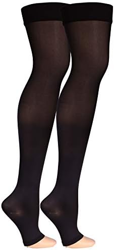 Truform Women's Compression Stockings, 20-30 mmHg, Thigh High Length, Open Toe, Opaque, Black, X-Large