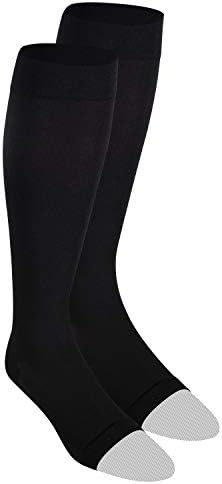 NuVein Medical Compression Stockings, 20-30 mmHg Support for Women & Men, Knee Length, Open Toe, Black, Large