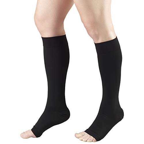 Truform 20-30 mmHg Compression Microfiber Stockings for Men and Women, Knee High Length, Open Toe, Black, Large