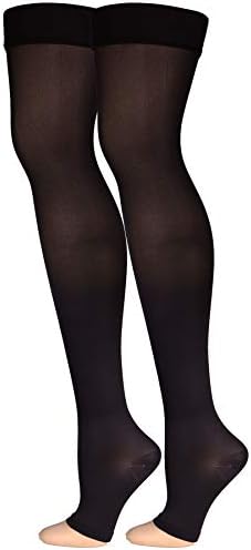 Truform Women's Compression Stockings, 20-30 mmHg, Thigh High Length, Open Toe, Opaque, Black, X-Large