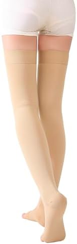 TOFLY® Thigh High Compression Stockings for Women & Men (Pair), Open Toe, Opaque 20-30 mmHg Graduated Compression Hose, Medical Compression Stockings for Varicose Veins, Edema, DVT, Travel,Beige 5XL