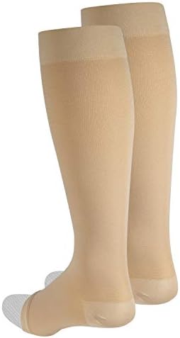 NuVein Medical Compression Stockings, 15-20 mmHg Support for Women & Men, Knee Length, Open Toe, Beige, Medium