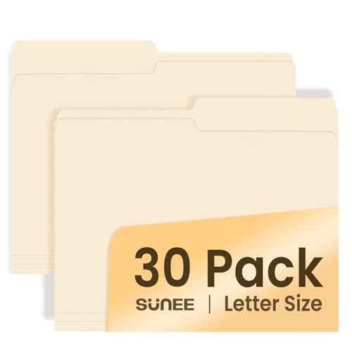 SUNEE File Folders, 30 Pack Manilla Folders 8.5 x 11, 1/2 Cut Tab for Easy Labeling and Organization, Durable Standard Paper for Home, Office, School Filing