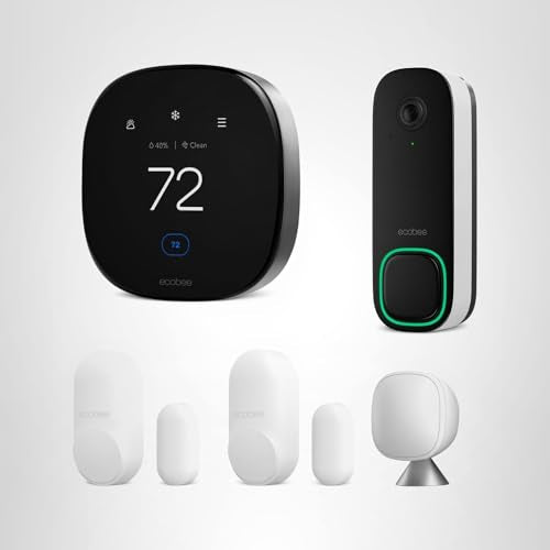 ecobee Total Security and Savings Bundle with Smart Doorbell Camera (Wired), SmartSensor for Doors and Windows, and Smart Thermostat Premium