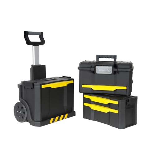 STANLEY Rolling Workshop Toolbox, Detachable Toolbox with Drawers, Flip Bin, Back Pocket, 7 Heavy Duty Wheels, 1-79-206